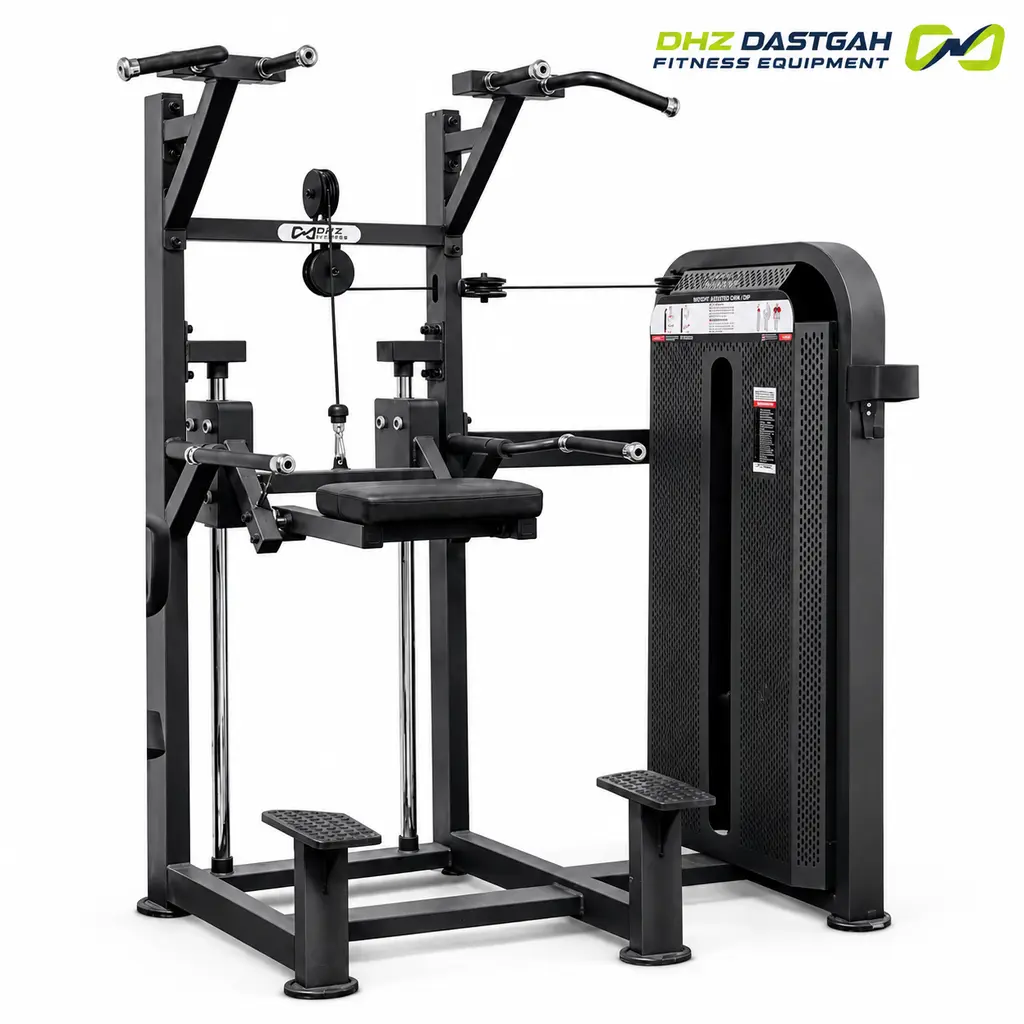 dhz-assisted-chin-dip-machine دستگاه بدنسازی بارفیکس و دیپ کمکی DHZ با شاسی صنعتی باشگاهی